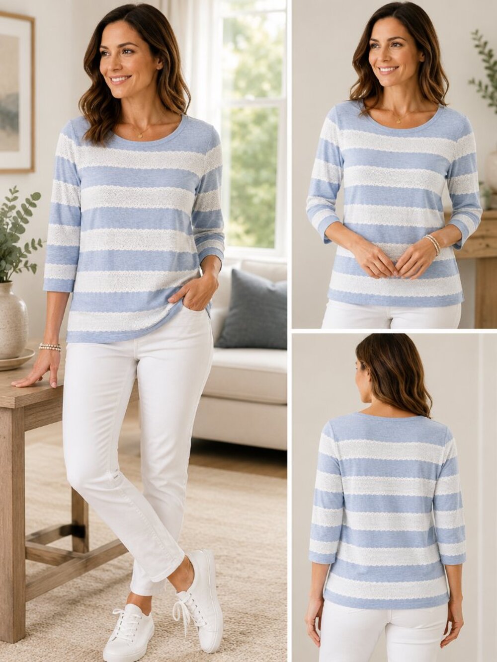 Tommy Hilfiger Blue & White Striped Long Sleeve Knit Top